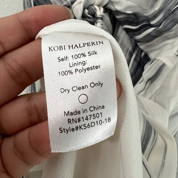 Kobi Halperin Womens Gray White Abstract Sleeveless Knot Silk Midi Dress Sz 10 - Picture 6 of 7